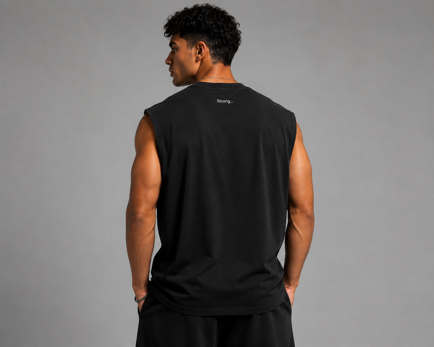 SLEVNESS Strong men's sport T-shirt model back view
