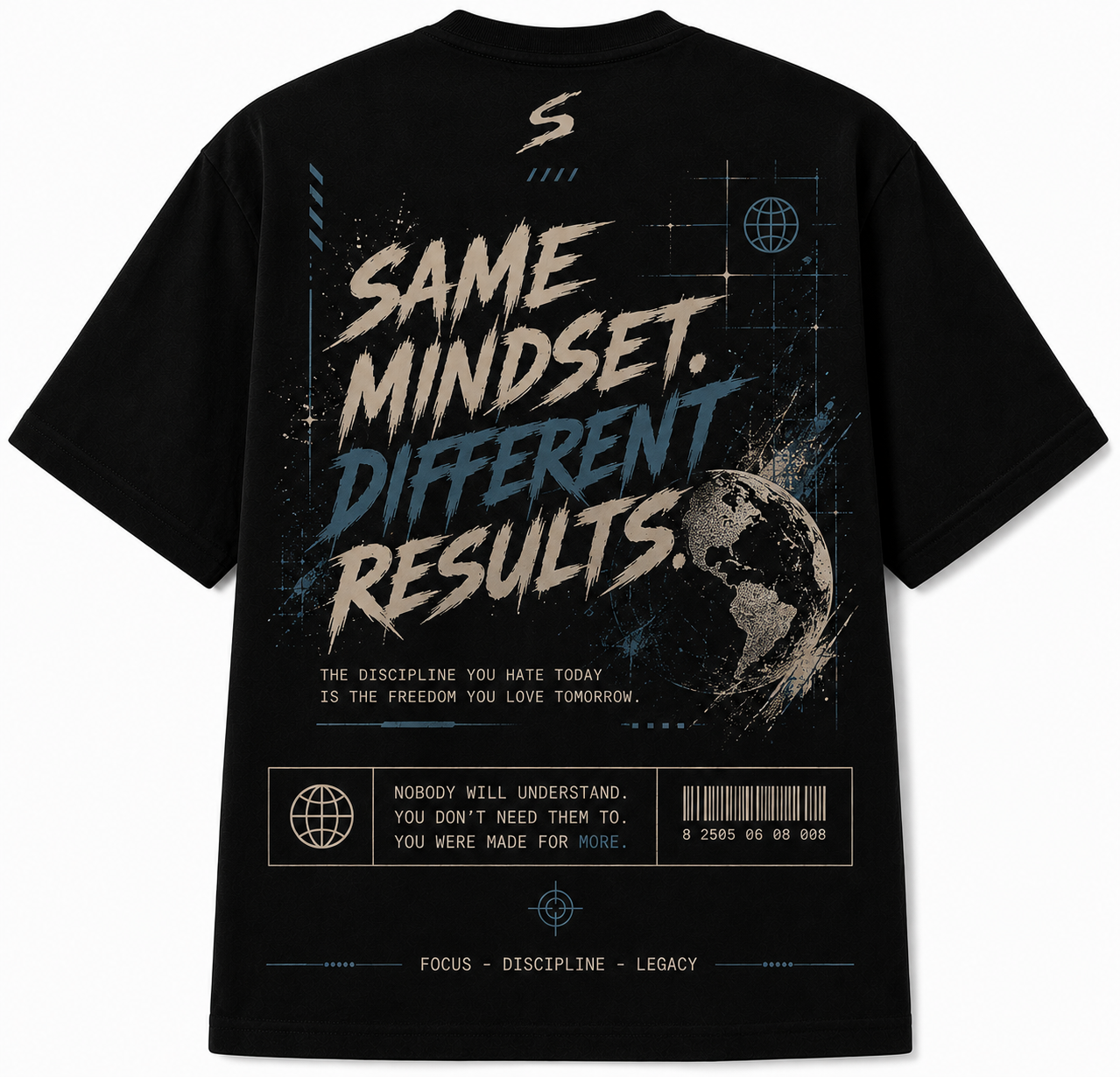 Same Mindset Different Results Graphic T-Shirt - back view black streetwear tee