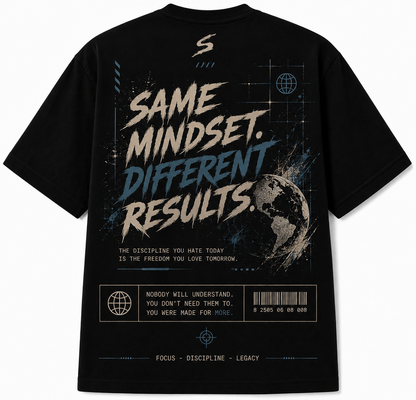 Same Mindset Different Results Graphic T-Shirt - back view black streetwear tee