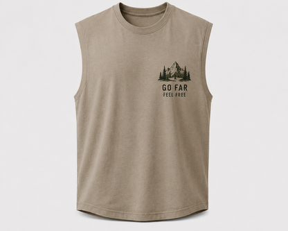 SLEVNESS Go Far Adventure Sleeveless Tee front view