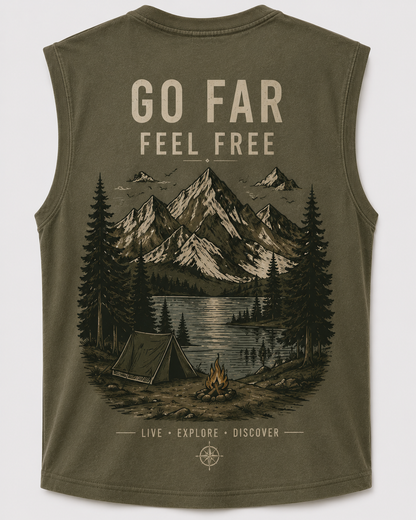 SLEVNESS Go Far Feel Free Sleeveless Tee back view