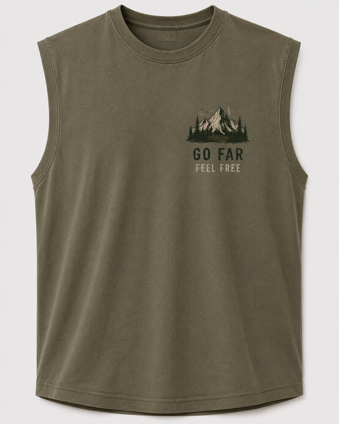 SLEVNESS Go Far Feel Free Sleeveless Tee front view