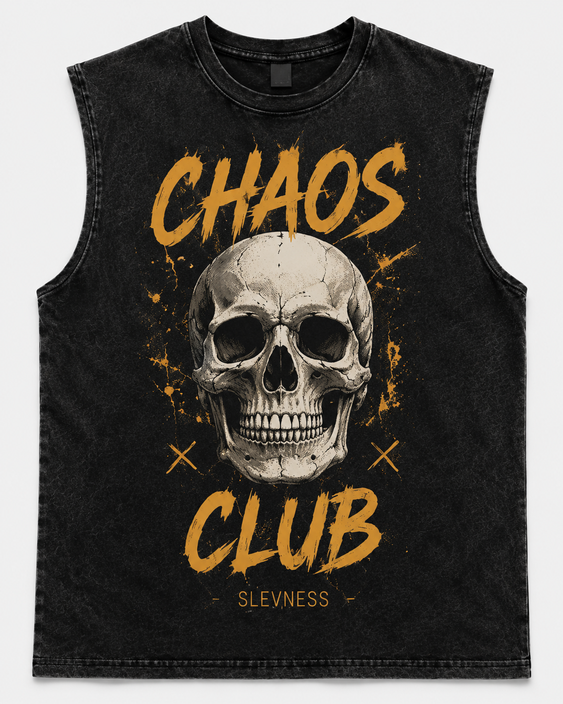 SLEVNESS Chaos Club Graphic Muscle Tee front view