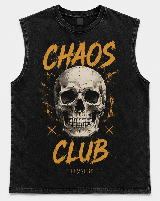 SLEVNESS Chaos Club Graphic Muscle Tee front view