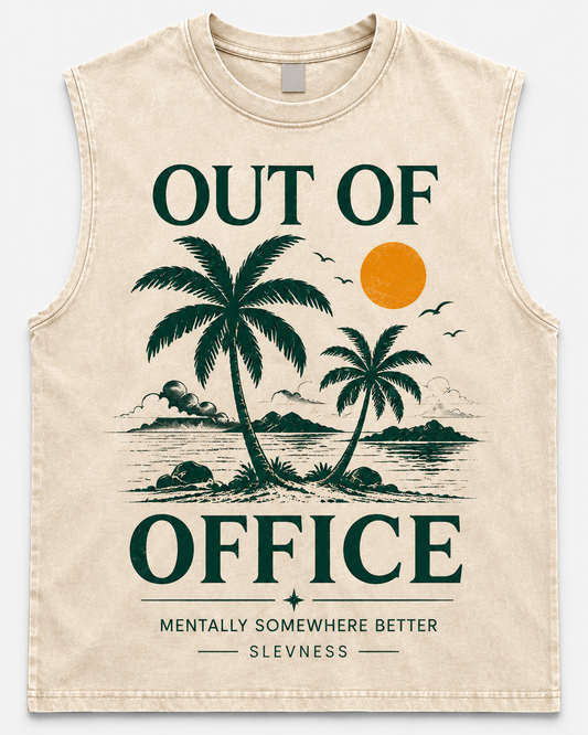 SLEVNESS Out Of Office Graphic Muscle Tee front view